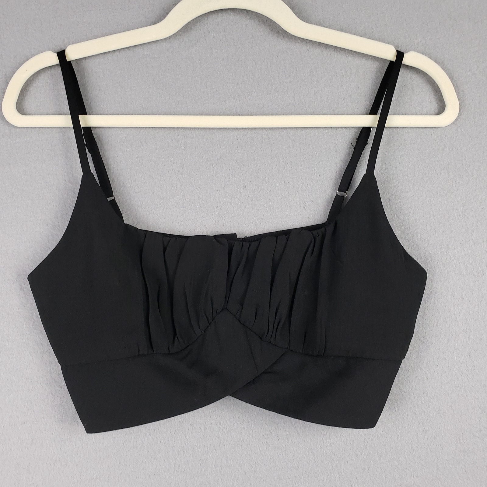 Gathered Micro Crop Tank Black Crossover Hem Going Out Top Cybergoth Size S